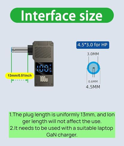 محول USB C إلى DC - كابل محول شاحن GaN، طرف موصل إلى USB-C لأجهزة الكمبيوتر المحمولة (محول قابس السفر، 4.5 * 3.0 مم HP) in Kuwait