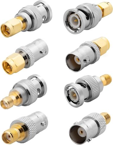 Anina 8-Pack SMA إلى BNC طقم محول 50 أوم RF موصلات محورية نحاس مطلي بالذهب مجموعة كاملة ذكر/أنثى لراديو الترددات اللاسلكية والهوائي والتلفزيون ومعدات الاختبار in Kuwait