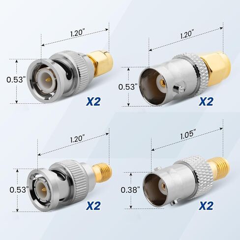 Anina 8-Pack SMA إلى BNC طقم محول 50 أوم RF موصلات محورية نحاس مطلي بالذهب مجموعة كاملة ذكر/أنثى لراديو الترددات اللاسلكية والهوائي والتلفزيون ومعدات الاختبار in Kuwait