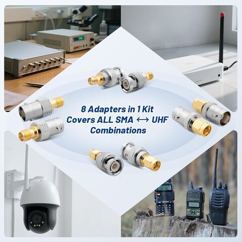 Anina 8-Pack SMA إلى BNC طقم محول 50 أوم RF موصلات محورية نحاس مطلي بالذهب مجموعة كاملة ذكر/أنثى لراديو الترددات اللاسلكية والهوائي والتلفزيون ومعدات الاختبار in Kuwait