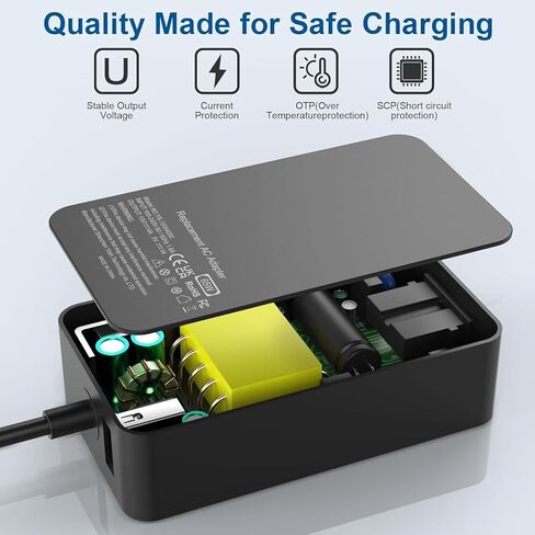 65W Surface Pro Charger for Surface Pro 11,10, 9, 8, 7, 6, 5, 4, 3, X,Microsoft Surface Laptop 6, 5, 4, 3, 2,1, Surface Go Tablet, Surface Book 3, 2, 1, 9ft, with USB Charging Port LED,Supply 44W, 36W in Kuwait