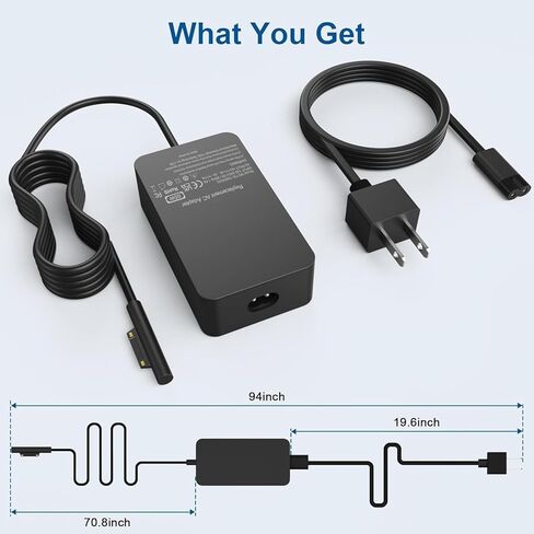 65W Surface Pro Charger for Surface Pro 11,10, 9, 8, 7, 6, 5, 4, 3, X,Microsoft Surface Laptop 6, 5, 4, 3, 2,1, Surface Go Tablet, Surface Book 3, 2, 1, 9ft, with USB Charging Port LED,Supply 44W, 36W in Kuwait