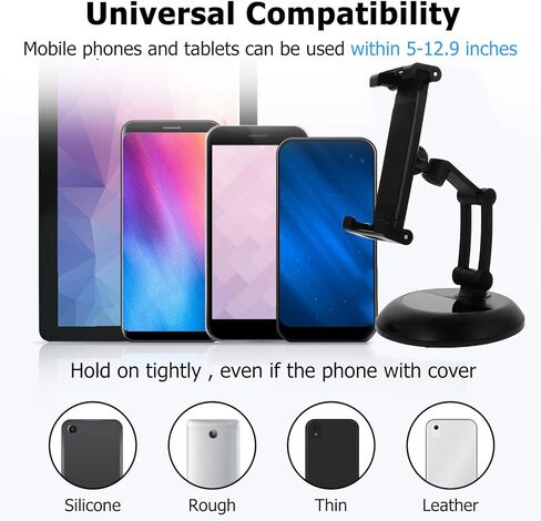 Metal Phone Stand and Adjustable Desktop Bracket for Tablets and Phones, Universal Foldable Holder Compatible with Smartphones and Tablets, Black Desk Mount for Home and Office Use in Saudi Arabia