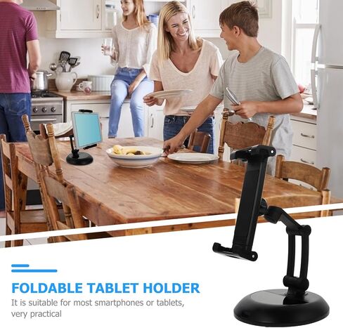 Metal Phone Stand and Adjustable Desktop Bracket for Tablets and Phones, Universal Foldable Holder Compatible with Smartphones and Tablets, Black Desk Mount for Home and Office Use in Saudi Arabia