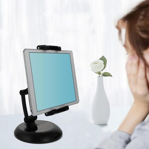 Metal Phone Stand and Adjustable Desktop Bracket for Tablets and Phones, Universal Foldable Holder Compatible with Smartphones and Tablets, Black Desk Mount for Home and Office Use in Saudi Arabia