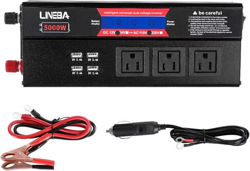 عاكس طاقة 5000 واط مع شاشة LED، 3 منافذ تيار متردد، 4 منافذ USB، محول تيار متردد 12 فولت إلى 110 فولت تيار متردد للسيارة، السيارة الترفيهية، الشاحنة، النظام الشمسي خارج الشبكة، التخييم in Kuwait