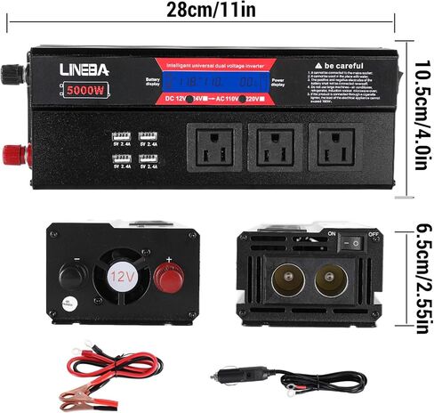 عاكس طاقة 5000 واط مع شاشة LED، 3 منافذ تيار متردد، 4 منافذ USB، محول تيار متردد 12 فولت إلى 110 فولت تيار متردد للسيارة، السيارة الترفيهية، الشاحنة، النظام الشمسي خارج الشبكة، التخييم in Kuwait