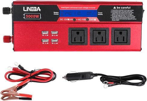 عاكس طاقة 5000 واط مع شاشة LED، 3 منافذ تيار متردد، 4 منافذ USB، محول تيار متردد 12 فولت إلى 110 فولت تيار متردد للسيارة، السيارة الترفيهية، الشاحنة، النظام الشمسي خارج الشبكة، التخييم in Kuwait