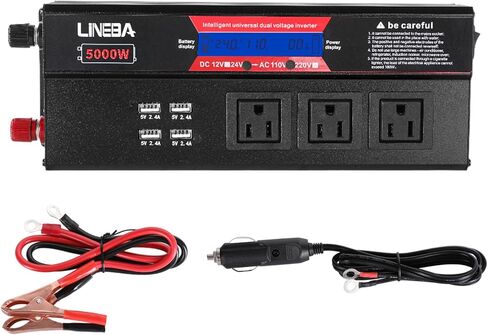عاكس طاقة 5000 واط مع شاشة LED، 3 منافذ تيار متردد، 4 منافذ USB، محول تيار متردد 12 فولت إلى 110 فولت تيار متردد للسيارة، السيارة الترفيهية، الشاحنة، النظام الشمسي خارج الشبكة، التخييم in Kuwait