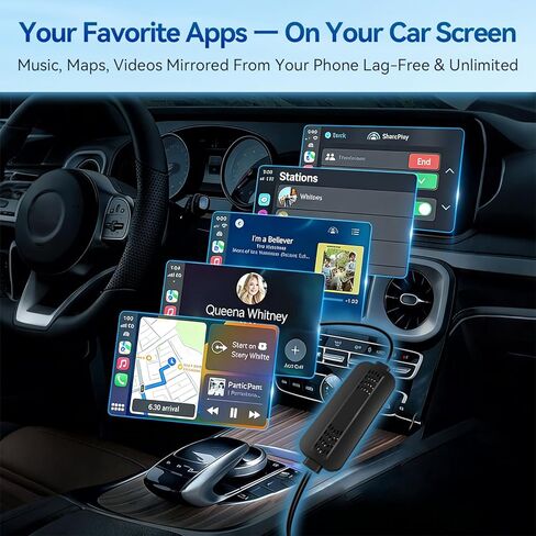 محول CarPlay اللاسلكي مع انعكاس الشاشة لـ Net-Flix YouTube TikTok، الاتصال التلقائي، تشغيل الوسائط المحلية، توصيل وتشغيل USB-A USB C، in Kuwait