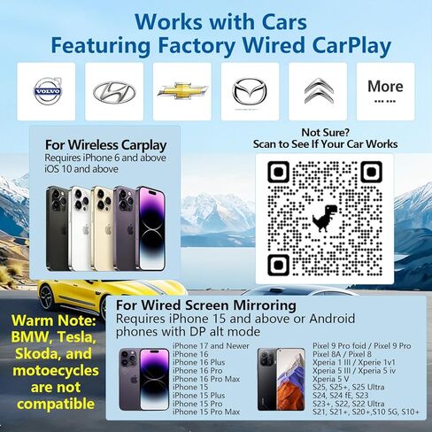 محول CarPlay اللاسلكي مع انعكاس الشاشة لـ Net-Flix YouTube TikTok، الاتصال التلقائي، تشغيل الوسائط المحلية، توصيل وتشغيل USB-A USB C، in Kuwait