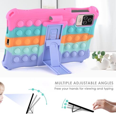DETUOSI Case Compatible with Onn 8 inch Tablet 2024 Model (Gen 4, Model:100135923), Multi-Viewing Angles, Soft Silicone Anti-Stress Cover with Shoulder Strap & Stylus Pen, Dazzling Pink in Saudi Arabia