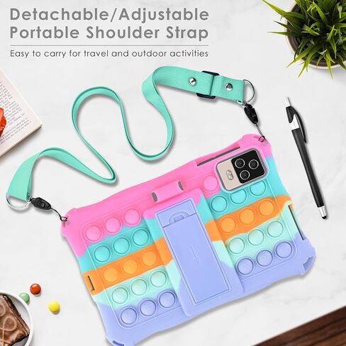 DETUOSI Case Compatible with Onn 8 inch Tablet 2024 Model (Gen 4, Model:100135923), Multi-Viewing Angles, Soft Silicone Anti-Stress Cover with Shoulder Strap & Stylus Pen, Dazzling Pink in Saudi Arabia