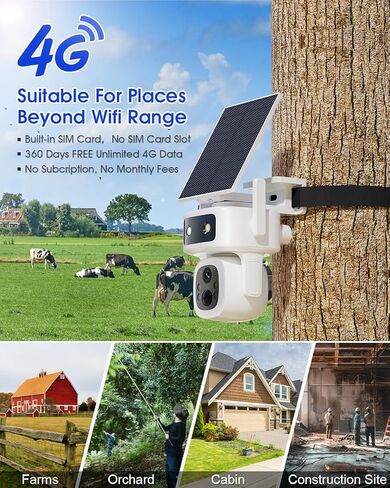 4G LTE Cellular Security Camera,Solar Powered No WiFi Needed Outdoor Camera 365 Days Free Unlimited 4G Data, 1 Year Free Unlimited Data, Remote Monitoring, Built-in SIM Card, 64GB Storage in Saudi Arabia