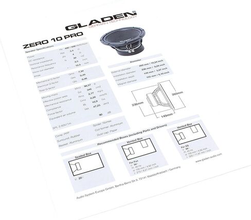 مضخم صوت Gladen ZERO-10-PRO عالي الجودة مقاس 10 بوصات (400/600 واط، 4 أوم) in Saudi Arabia