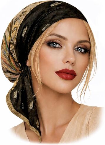 ShariRose Cashmere Headscarf Headwear for Women Tichel Super Soft Headcovering Head cover Head wear Pre tied Bandana Handmade in Saudi Arabia