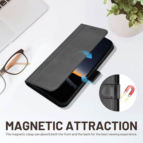 حافظة JanCalm لهاتف iPhone 15 مع محفظة، وفتحات للنقود لحامل البطاقات، وحزام معصم قابل للفصل، وغطاء مصمم بشكل بسيط، وواقي هاتف من جلد البولي يوريثان الفاخر، وحافظات قلابة بحامل (أسود) in Kuwait