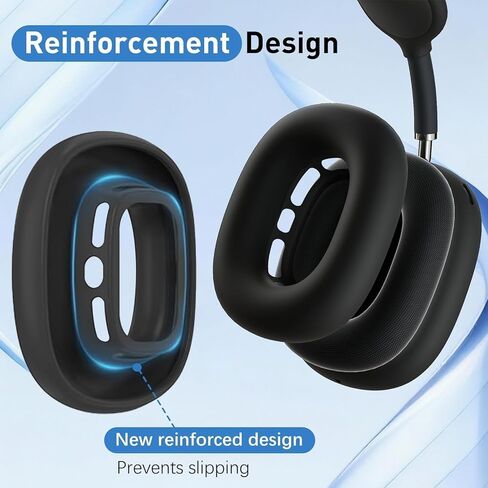 غطاء حافظة من السيليكون لجهاز AirPods Max، أغطية وسادات أذن بتصميم معزز لوسائد سماعات AirPods Max، حافظة أكواب الأذن، مجموعة لف عصابة الرأس، حماية كاملة من العرق لسماعات الأذن، أسود [4 في 1] in Kuwait