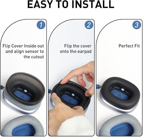 غطاء حافظة من السيليكون لجهاز AirPods Max، أغطية وسادات أذن بتصميم معزز لوسائد سماعات AirPods Max، حافظة أكواب الأذن، مجموعة لف عصابة الرأس، حماية كاملة من العرق لسماعات الأذن، أسود [4 في 1] in Kuwait