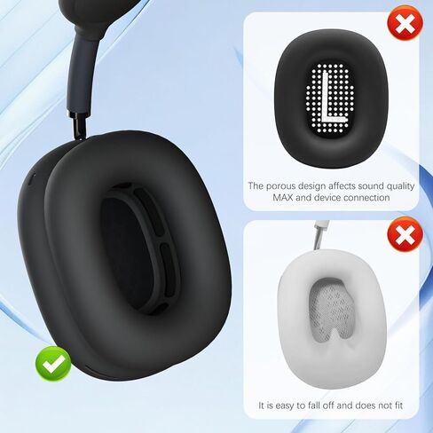 غطاء حافظة من السيليكون لجهاز AirPods Max، أغطية وسادات أذن بتصميم معزز لوسائد سماعات AirPods Max، حافظة أكواب الأذن، مجموعة لف عصابة الرأس، حماية كاملة من العرق لسماعات الأذن، أسود [4 في 1] in Kuwait