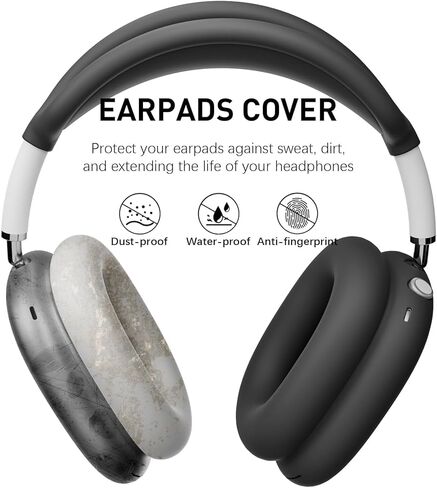 غطاء حافظة من السيليكون لجهاز AirPods Max، أغطية وسادات أذن بتصميم معزز لوسائد سماعات AirPods Max، حافظة أكواب الأذن، مجموعة لف عصابة الرأس، حماية كاملة من العرق لسماعات الأذن، أسود [4 في 1] in Kuwait