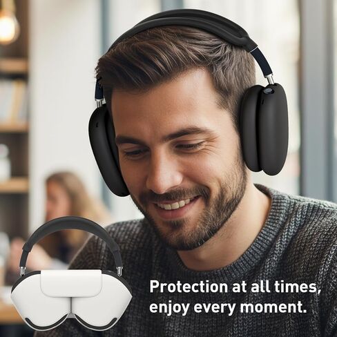 غطاء حافظة من السيليكون لجهاز AirPods Max، أغطية وسادات أذن بتصميم معزز لوسائد سماعات AirPods Max، حافظة أكواب الأذن، مجموعة لف عصابة الرأس، حماية كاملة من العرق لسماعات الأذن، أسود [4 في 1] in Kuwait