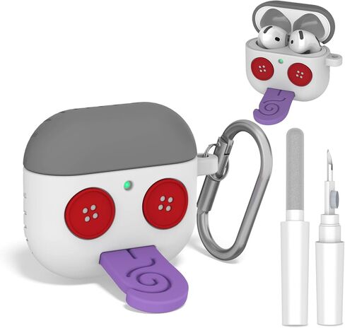 OAJ Cool 3D Cartoon Face for AirPods 4 Generation Case، غطاء سيليكون مع حلقة تسلق، غطاء سماعة رأس واقي ومتوافق (لسان أزرق) in Kuwait