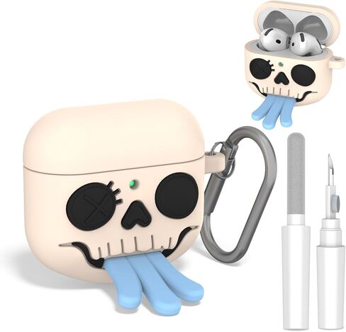 OAJ Cool 3D Cartoon Face for AirPods 4 Generation Case، غطاء سيليكون مع حلقة تسلق، غطاء سماعة رأس واقي ومتوافق (لسان أزرق) in Kuwait