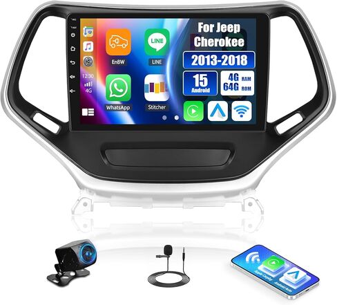 [4G+64G] Android 15 Car Radio for Jeep Cherokee 2013-2018 with Wireless CarPlay Android Auto,10.1" Touchscreen Car Stereo with Mirror Link WiFi/GPS,Bluetooth,FM/RDS,SWC EQ DSP+Backup Camera in Saudi Arabia