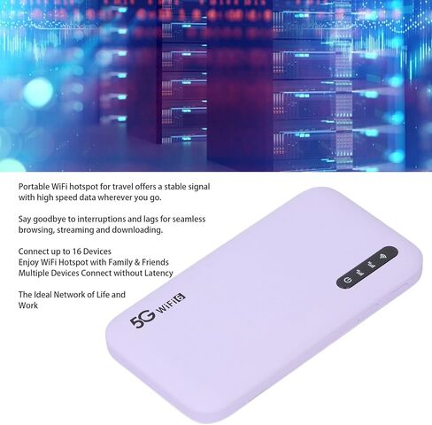 نقطة اتصال متنقلة 5G، راوتر للسفر WiFi6 مع فتحة بطاقة SIM نانو يدعم 16 جهازًا، بطارية 6100 مللي أمبير في الساعة، للإنترنت عالي السرعة باللون الأرجواني in Saudi Arabia