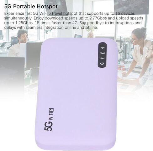 نقطة اتصال متنقلة 5G، راوتر للسفر WiFi6 مع فتحة بطاقة SIM نانو يدعم 16 جهازًا، بطارية 6100 مللي أمبير في الساعة، للإنترنت عالي السرعة باللون الأرجواني in Saudi Arabia