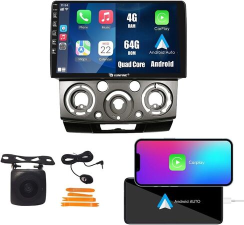 CarPlay Android Auto Navigation Stereo GPS Radio Camera Display 9 "IPS Touchscreen Headunit Tablet Pad Media Player for Ford Everest for Mazda BT-50 2006-2010، إذا كان ذلك ممكنًا، رباعي النواة 2G+64G in Kuwait