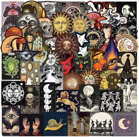 50PCS Mystic Celestial Stickers – Vintage Witchy Sun Moon Stars Occult Art Decal for Laptop, Journal, Scrapbook, Water Bottle. in Saudi Arabia