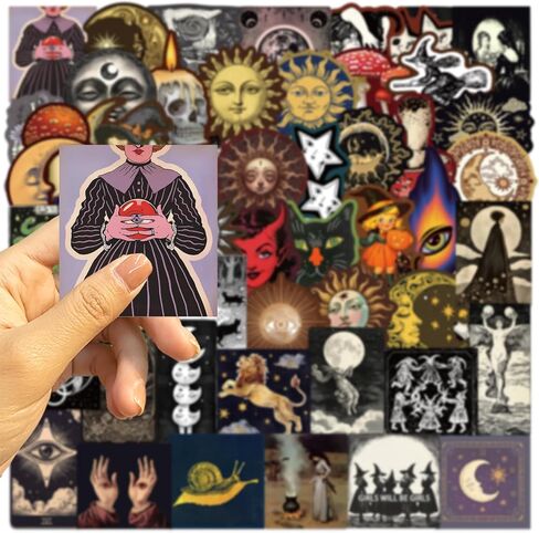 50PCS Mystic Celestial Stickers – Vintage Witchy Sun Moon Stars Occult Art Decal for Laptop, Journal, Scrapbook, Water Bottle. in Saudi Arabia