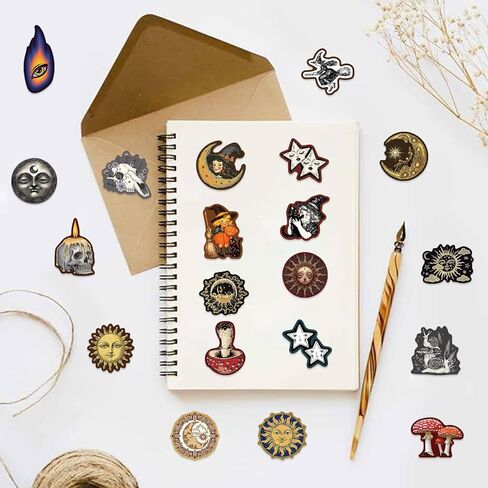 50PCS Mystic Celestial Stickers – Vintage Witchy Sun Moon Stars Occult Art Decal for Laptop, Journal, Scrapbook, Water Bottle. in Saudi Arabia