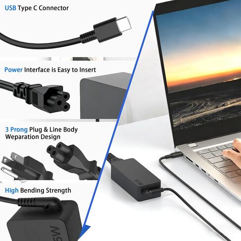 استبدال شاحن الكمبيوتر المحمول USB C بقدرة 65 وات/45 وات متوافق مع Lenovo Thinkpad/Yoga/Chromebook، ومحول الطاقة ADLX65YDC2A USB من النوع C in Saudi Arabia