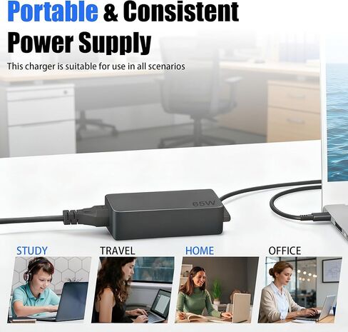استبدال شاحن الكمبيوتر المحمول USB C بقدرة 65 وات/45 وات متوافق مع Lenovo Thinkpad/Yoga/Chromebook، ومحول الطاقة ADLX65YDC2A USB من النوع C in Saudi Arabia