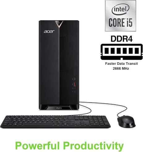 كمبيوتر مكتبي أيسر أسباير TC-1660-UR17 | معالج انتل كور i5-10400 سداسي النواة من الجيل العاشر | 12 جيجابايت 2666 ميجا هرتز DDR4 | 512 جيجا بايت NVMe M.2 SSD | 8X دي في دي | إنتل واي فاي لاسلكي 6 | ويندوز 10 بروفيشنال in Kuwait