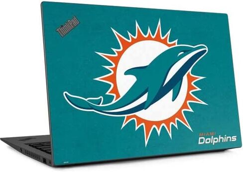غلاف كمبيوتر محمول من Skinit متوافق مع Thinkpad X1 Carbon (الجيل السادس 2018) - مرخص رسميًا من NFL Miami Dolphins Distressed - تصميم أكوا in Kuwait