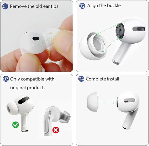 4 أزواج من أطراف الأذن البديلة لأجهزة AirPods Pro 1 و2 - سيليكون ممتاز غير قابل للانزلاق مع فتحات لتقليل الضوضاء وشاشة مدمجة للحماية من الغبار، تتضمن مجموعة تنظيف وصندوق تخزين (XS/S/M/L أخضر) in Kuwait