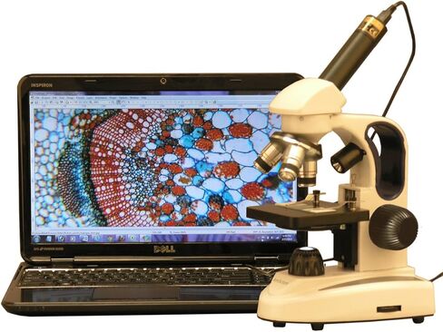 AmScope M149C-2L-E1 Digital Compound Monocular Microscope, WF10x and WF25x Eyepieces, 40x-1000x Magnification, Upper and Lower LED Illumination, Brightfield, Single-Lens Condenser, Plain Stage, 110V or Battery-Powered, Heavy-Duty Metal Frame, Includes 1.3 in Saudi Arabia