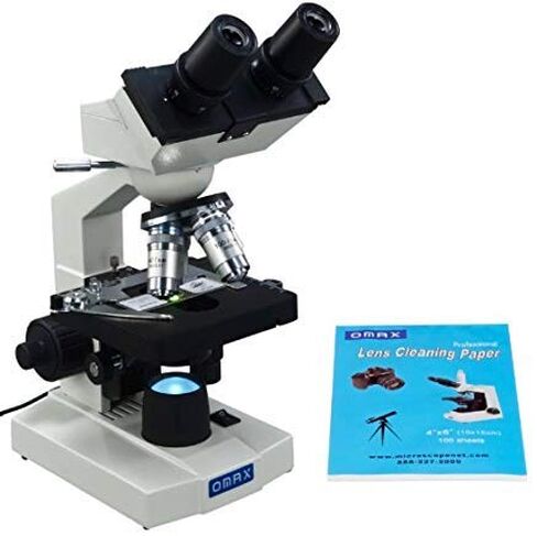 OMAX 40X-2000X Lab LED Binocular Compound Microscope with Double Layer Mechanical Stage and 100 Sheets Microscope Lens Cleaning Paper in Saudi Arabia