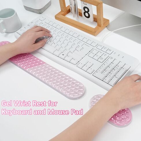 MOSISO Gel Wrist Rest Support for Mouse Pad&Keyboard Set, Ergonomic Massage Keyboard&Mouse Pad Set, Non-Slip Base Pain Relief&Soft Cooling Gel Easy Typing Pad for Home/Office, Pink Gradient in Saudi Arabia