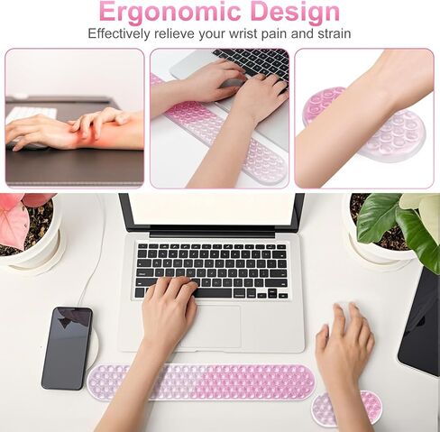 MOSISO Gel Wrist Rest Support for Mouse Pad&Keyboard Set, Ergonomic Massage Keyboard&Mouse Pad Set, Non-Slip Base Pain Relief&Soft Cooling Gel Easy Typing Pad for Home/Office, Pink Gradient in Saudi Arabia