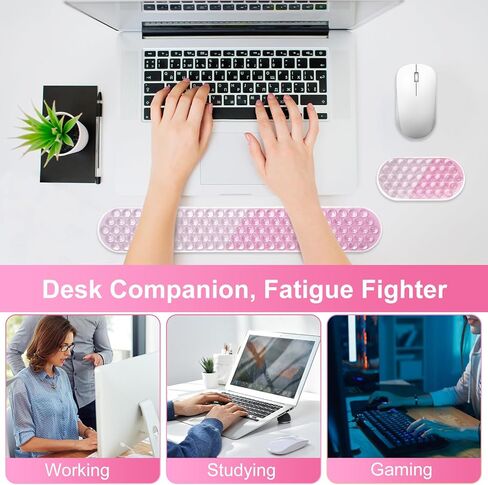 MOSISO Gel Wrist Rest Support for Mouse Pad&Keyboard Set, Ergonomic Massage Keyboard&Mouse Pad Set, Non-Slip Base Pain Relief&Soft Cooling Gel Easy Typing Pad for Home/Office, Pink Gradient in Saudi Arabia