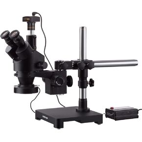 AmScope 3.5X-180X Black Trinocular Stereo Zoom Microscope on Single Arm Boom Stand with Heavy Duty 80-LED Ring Light & 5MP Digital Camera in Saudi Arabia