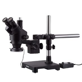 AmScope 3.5X-45X Black Trinocular Stereo Zoom Microscope on Single Arm Boom Stand + 144 LED Ring-light in Kuwait