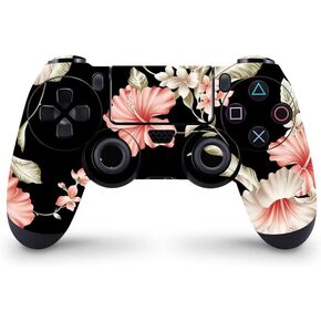 ZOOMHITSKINS متوافق مع جهاز التحكم PS4 اللامع، زهور الكركديه الصيفية المرجانية السوداء العتيقة، متينة، فينيل، صنع في الولايات المتحدة الأمريكية in Kuwait