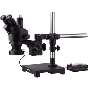 AmScope 3.5X-180X Black Trinocular Stereo Zoom Microscope on Single Arm Boom Stand with Heavy Duty 80-LED Ring Light in Kuwait