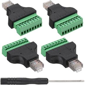 MECCANIXITY 4 قطع محول طرفي برغي RJ45، قابس ذكر RJ45 إلى موصل طرفي برغي 8 دبوس، محول صوت إيثرنت ملحقات الصوت المنزلية موسع شبكة DVR الرقمية CCTV باللون الأسود in Kuwait